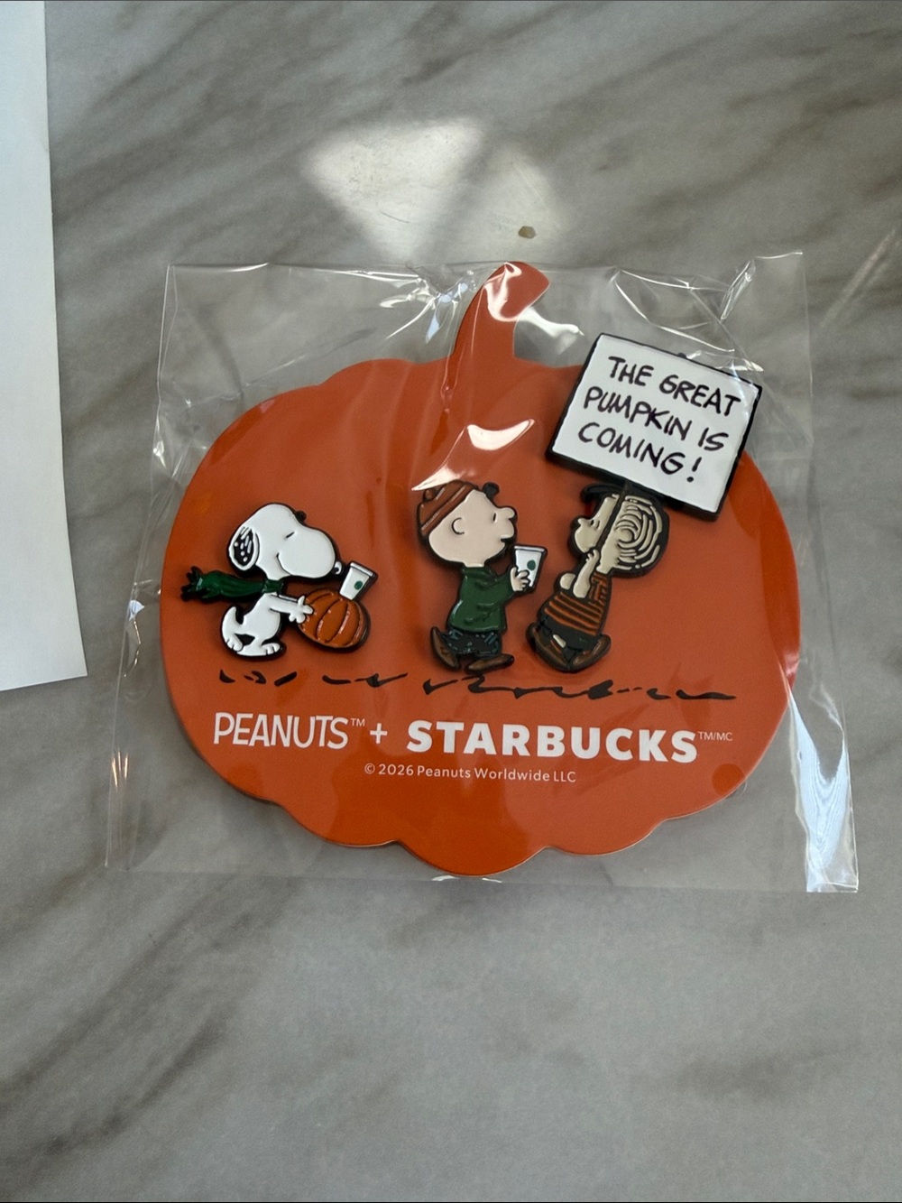 Peanuts x Starbucks Orange pumpkin trading pins